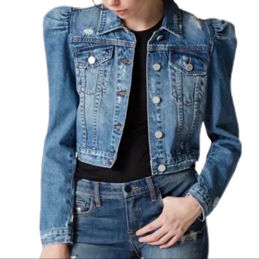 Blank NYC puff sleeve denim cropped jacket